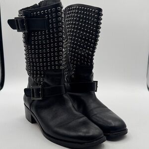 Vince Camuto Women's Black Studded Combat moto  Boots